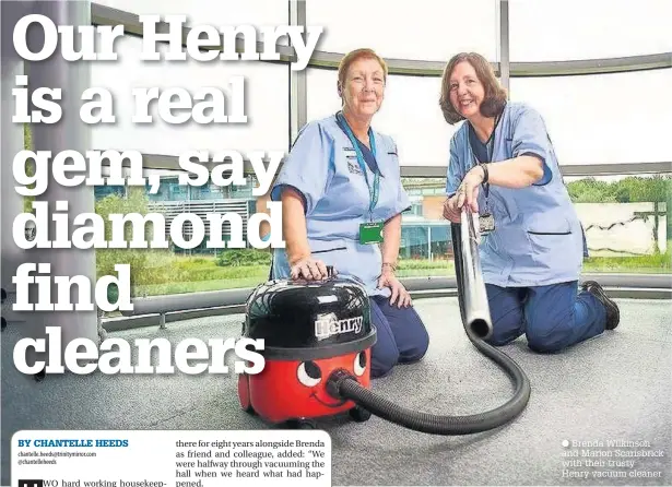  ?? Brenda Wilkinson and Marion Scarisbric­k with their trusty Henry vacuum cleaner ??