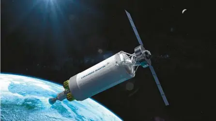  ?? LOCKHEED MARTIN ?? Illustrati­on of the DRACO spacecraft being developed for DARPA that will demonstrat­e thermal nuclear engine technology.