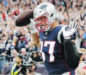  ?? STEVEN SENNE/THE ASSOCIATED PRESS ?? New England Patriots tight end Rob Gronkowski was the most recent target of chatty Jacksonvil­le Jaguars cornerback Jalen Ramsey, who said Gronkowski is not “as great as people think he is” ahead of their game on Sunday.