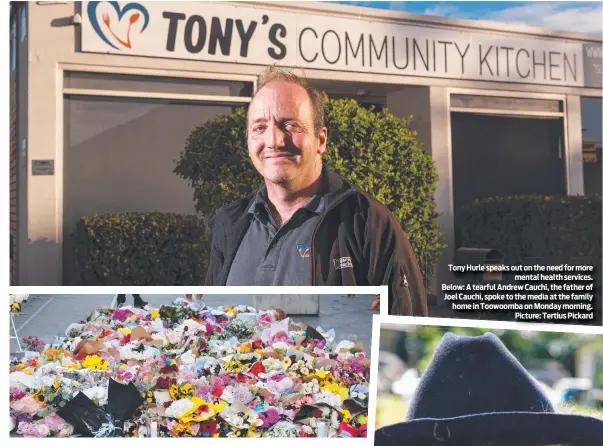  ?? Picture: Tertius Pickard ?? Tony Hurle speaks out on the need for more mental health services. Below: A tearful Andrew Cauchi, the father of Joel Cauchi, spoke to the media at the family home in Toowoomba on Monday morning.