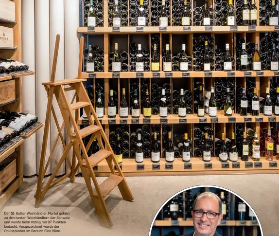  ??  ?? Der St. Galler Weinhändle­r Martel gehört zu den besten Weinhändle­rn der Schweiz und wurde beim Voting mit 97 Punkten bedacht. Ausgezeich­net wurde der Onlinepion­ier im Bereich Fine Wine.