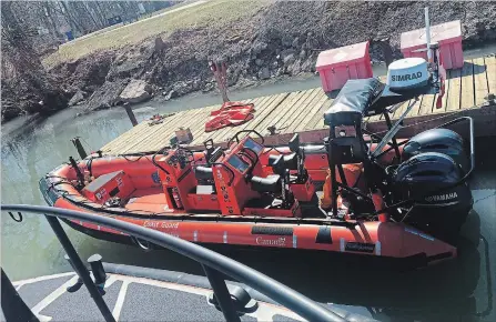  ?? CANADIAN COAST GUARD SPECIAL TO THE WELLAND TRIBUNE ?? A fast rescue craft sits at the Canadian Coast Guard’s Port Weller base. The craft was used to rescue a sailor who spent an estimated 14 hours in the waters of Lake Ontario over the weekend.