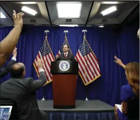  ?? ALEX BRANDON ?? Labor Secretary Alex Acosta calls on a reporter to ask a question during a news conference at the Department of Labor, Wednesday, July 10, 2019, in Washington.