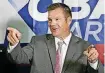  ?? [PHOTO BY THAD ALLTON, THE TOPEKA CAPITAL-JOURNAL VIA AP] ?? Secretary of State Kris Kobach speaks to the media during a news conference at the Topeka Capitol Plaza hotel in Topeka, Kan.