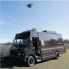  ?? REUTERS ?? A drone demonstrat­es delivery capabiliti­es from the top of a UPS truck during testing in Lithia, Florida on Monday.