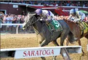  ?? PHOTO NYRA/JOE LABOZZETTA ?? Cause We Are Loyal seen here in this Aug. 25, 2017photo at Saratoga Race Course winning the Seeking the Ante will take on a talented field in Saturday’s Maddie May for New York breds at Aqueduct Racetrack.