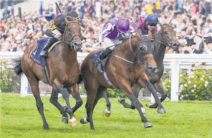  ?? Picture / Getty Images ?? Ryan Moore on Merchant Navy (centre) takes out the Diamond Jubilee on Day 5 at Royal Ascot.