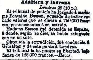  ?? ?? Madame Besson fue conducida a Gibraltar.