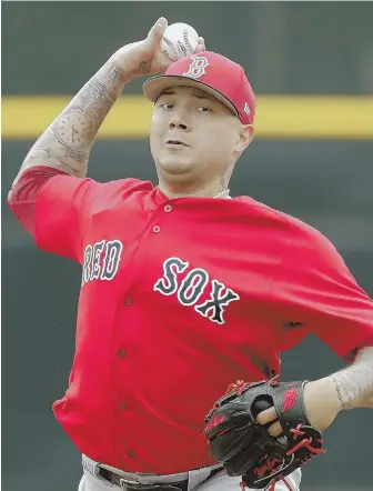  ?? AP PHOTO ?? LET IT FLY: Red Sox starter Hector Velazquez fires a pitch during his start against the Blue Jays yesterday in Dunedin, Fla.
