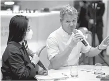  ?? Courtesy of Gordon Ramsay Korea ?? British chef Gordon Ramsay speaks during a press meeting at his newly opened street pizza restaurant in southern Seoul, Thursday.