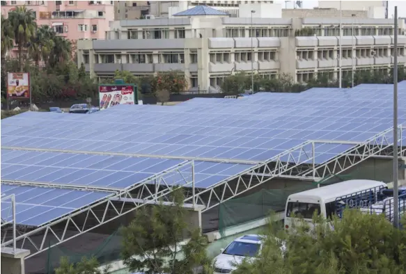  ?? Lebanese Centre for Energy Conservati­on ?? Solar panels in Lebanon’s capital Beirut. The country generates about 25 per cent of its electricit­y from renewable energy