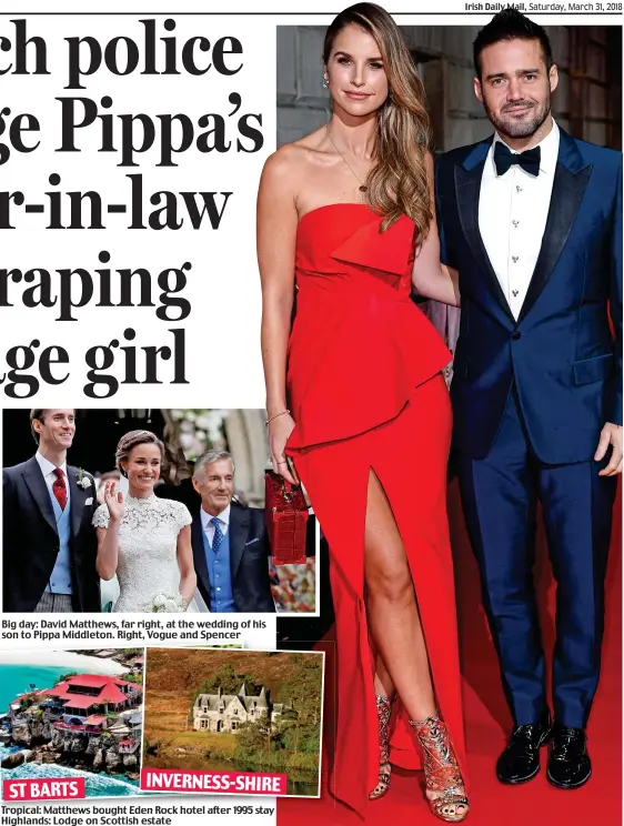  ??  ?? Big day: David Matthews, far right, at the wedding of his son to Pippa Middleton. Right, Vogue and Spencer