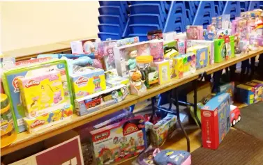  ??  ?? Some of the toys donated by bikers who would have taken part in this year’s Toy Run. The event was cancelled due to heavy snow across the country, making it unsafe to ride