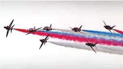  ?? Picture: Matthew Horwood/getty Images ?? The BAE Hawks of the Red Arrows perform during a previous Royal Internatio­nal Air Tattoo