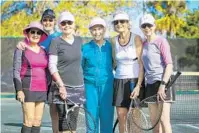  ??  ?? From left, Anna Sullivan, Judy Wallace, Claire Reese, Pat Raub, Carolan, and Jeanne Ailes play Mondays and Thursdays. “We do the things that you have to do to stay in shape so we can run around,” Ailes said.