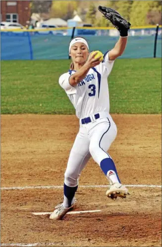  ?? STAN HUDY - SHUDY@DIGITALFIR­STMEDIA.COM ?? Saratoga Springs pitcher Kayleigh Reome delivers a pitch against Burnt Hills-Ballston Lake Thursday afternoon in Suburban Council action.