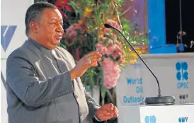  ?? /Reuters ?? Brighter outlook: Opec secretary-general Mohammad Barkindo presents the cartel’s world oil outlook in Vienna, Austria, on Tuesday.