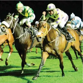  ?? Picture: JC Photograph­ics ?? GALLANT. Pinnacle Peak, left, and jockey Craig Zackey go down fighting to superstar Legal Eagle at Turffontei­n last week. Dorrie Sham’s fouryear-old sprinter can repay his backers when he contests The Goldrush Derby Run Merchants at Turffontei­n on G-Bets Gauteng Summer Cup day, 1 December.