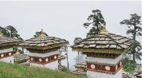  ??  ?? the dochula Pass located between thimphu and Punakha offers a 360˚ panorama of the Himalayan mountain range. If it gets too foggy, don’t worry as you can just walk around the 108 chortens for a mini spiritual journey.