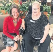  ??  ?? Dee Lender, far left, executive director of the Ontario Associatio­n of Residents’ Councils, is shown with Sharron Cooke, who lives at the Newmarket Health Centre. Lender wrote a letter to Premier Doug Ford urging compassion for long-term-care residents. “People need people,” the letter read in part.