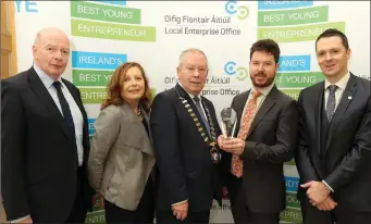  ??  ?? John Reilly, Head of Enterprise, LEO Sligo, Director of Services, Sligo Co Co, Dorothy Clarke, Cathaoirle­ach, Cllr. Seamus Kilgannon, John Flanagan (Best Establishe­d Business Winner), and Stephen Walshe, Business Adviser, LEO Sligo.