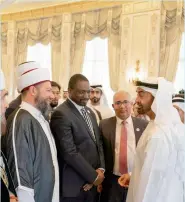  ?? Wam ?? His Highness Sheikh Mohamed bin Zayed Al Nahyan, Crown Prince of Abu Dhabi and Deputy Supreme Commander of the UAE Armed Forces, with delegates from the Internatio­nal Muslim Communitie­s Congress on Monday. —