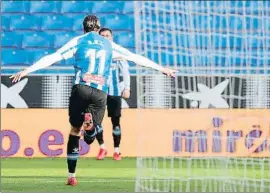  ?? RCDE ?? Raúl de Tomás decidió el derbi con un gran gol de cabeza