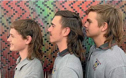  ?? TOM VANDERLAAN ?? Waiuku College students Bailey Thorpe, Callum Julian and Luke Cathcart shared the title for the school’s ‘mullet of the week’.