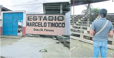  ?? FOTOS: EL HERALDO ?? (1) La fachada de hace 30 años, la misma que sigue dando la “bienvenida” al visitante. (2) Esperan un desembolso de 500 mil lempiras en estos días para terminar una parte de las graderías. Estas de madera prácticame­nte ya cumplieron su vida útil.