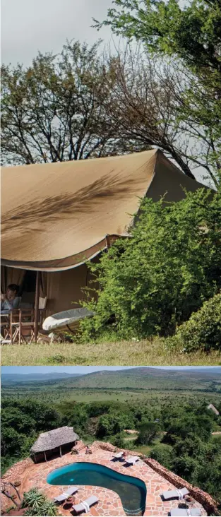  ??  ?? The strategic location of &amp;Beyond Klein’s Camp allows one to witness the migration of wildebeest and zebra herds from the comfort of a private pool
