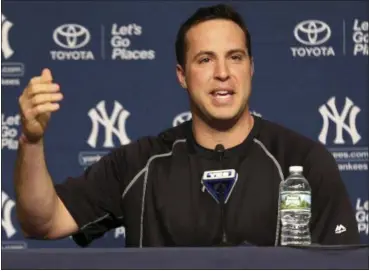  ?? SETH WENIG — THE ASSOCIATED PRESS FILE ?? In this file photo, New York Yankees’ Mark Teixeira talks to reporters before a game in New York. Growing up, Mark Teixeira loved playing at a park. Now he wants those in an impoverish­ed area to experience the same thing. The retired baseball...