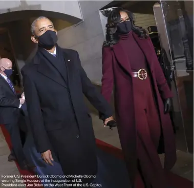  ??  ?? Former U.S. President Barack Obama and Michelle Obama, wearing Sergio Hudson, at the inaugurati­on of U.S. President-elect Joe Biden on the West Front of the U.S. Capitol.