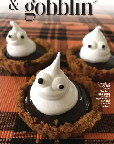  ?? PHOTO BY CATHY THOMAS ?? Chocolate Ganache Ghost Tartlets take some time and equipment, but the payoff is the fun.