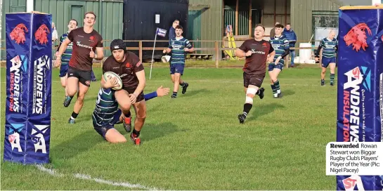  ?? ?? Rewarded Rowan Stewart won Biggar Rugby Club’s Players’ Player of the Year (Pic: Nigel Pacey)