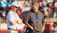  ?? John Munson / Associated Press ?? New York Giants coach Joe Judge, right, looks toward team president John Mara during training camp on July 31 in Newark, N.J. The low point in Mara’s more than 30-year associatio­n with the franchise was seeing the team’s struggles that led to the retirement of general manager Dave Gettleman and the firing of Judge.