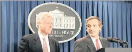  ?? PICTURES: AP ?? President Bill Clinton watches as Assistant Secretary of State Robert Gallucci meets reporters in the White House briefing room in October, 1994.