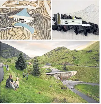  ??  ?? Above: designs and ideas from creating The Rest And Be Thankful Scottish Motorsport­s Museum. Below, top picture: Pitairlie Lodge. Bottom: designing the V&amp;A Dundee community garden.