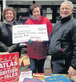  ??  ?? ●● Treacle Market book seller Bob Jenner with market organiser, Jane Munroe (left), and stall helper, Christine Henshaw