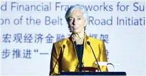  ??  ?? INTERNATIO­NAL Monetary Fund Managing Director Christine Lagarde speaks at the Joint People’s Bank of China-Internatio­nal Monetary Fund High-Level Conference in Beijing in this April 12 photo.