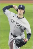  ??  ?? The Yankees’ Gerrit Cole allowed five hits and one run with seven strikeouts and zero walks over seven innings against Toronto.