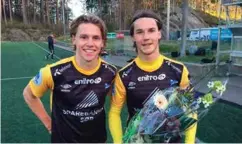  ?? FOTO: PÅL W. JØRGENSEN ?? Mikael Ugland og Henrik Byklum var strålende fornøyd etter at debuten på A-laget var unnagjort.