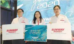  ??  ?? From left: Sunway Bhd deputy managing director of property developmen­t division (internatio­nal) Tan Wee Bee, Cheah and deputy managing director of property developmen­t division (Malaysia) Lum Tuck Ming at the launch of Sunway Property’s ‘Yours, 2020’ campaign yesterday. – ASYRAF RASID/THESUN