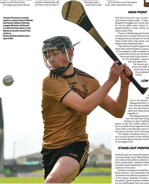  ??  ?? Tomás O’Connor in action against James Kelly of Meath during the Allianz Hurling League Division 2A Round 4 match between Kerry and Meath at Austin Stack Park in Kerry
Photo by Diarmuid Greene / Sportsfile