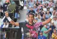  ?? Mark Kolbe/Getty Images ?? Felix Auger-Aliassime of Canada celebrates match point during a third-round singles match against Francisco Cerundolo at the Australian Open.