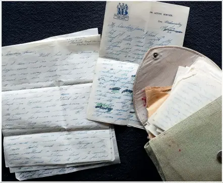  ??  ?? Above: Wartime letters have been kept safe in all sorts of ways, including being bundled up in an old war satchel.