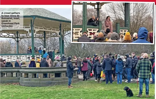  ?? ?? A crowd gathers to hear Anna de Buisseret, inset, speak in Greenhead Park yesterday