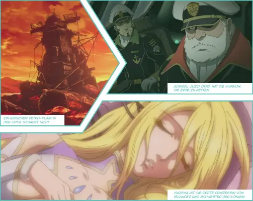  ??  ?? yurisha ist die dritte prinzessin von iscander und schwester der königin Admiral juzo okita hat die mission, die erde zu retten Ein bisschen Retro-flair in der optik schadet nicht