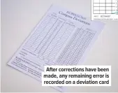  ??  ?? After correction­s have been made, any remaining error is recorded on a deviation card