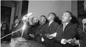  ?? ANONYMOUS/ASSOCIATED PRESS ?? Martin Luther King Jr. loved gospel songs. Above, he sang “We Shall Overcome” in 1965 at a church rally in Selma, Ala.