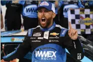  ?? GEORGE WALKER IV — THE ASSOCIATED PRESS ?? Ross Chastain celebrates after winning a NASCAR Cup Series race on June 25 in Lebanon, Tenn. He’s excited to race this weekend in New Hampshire.